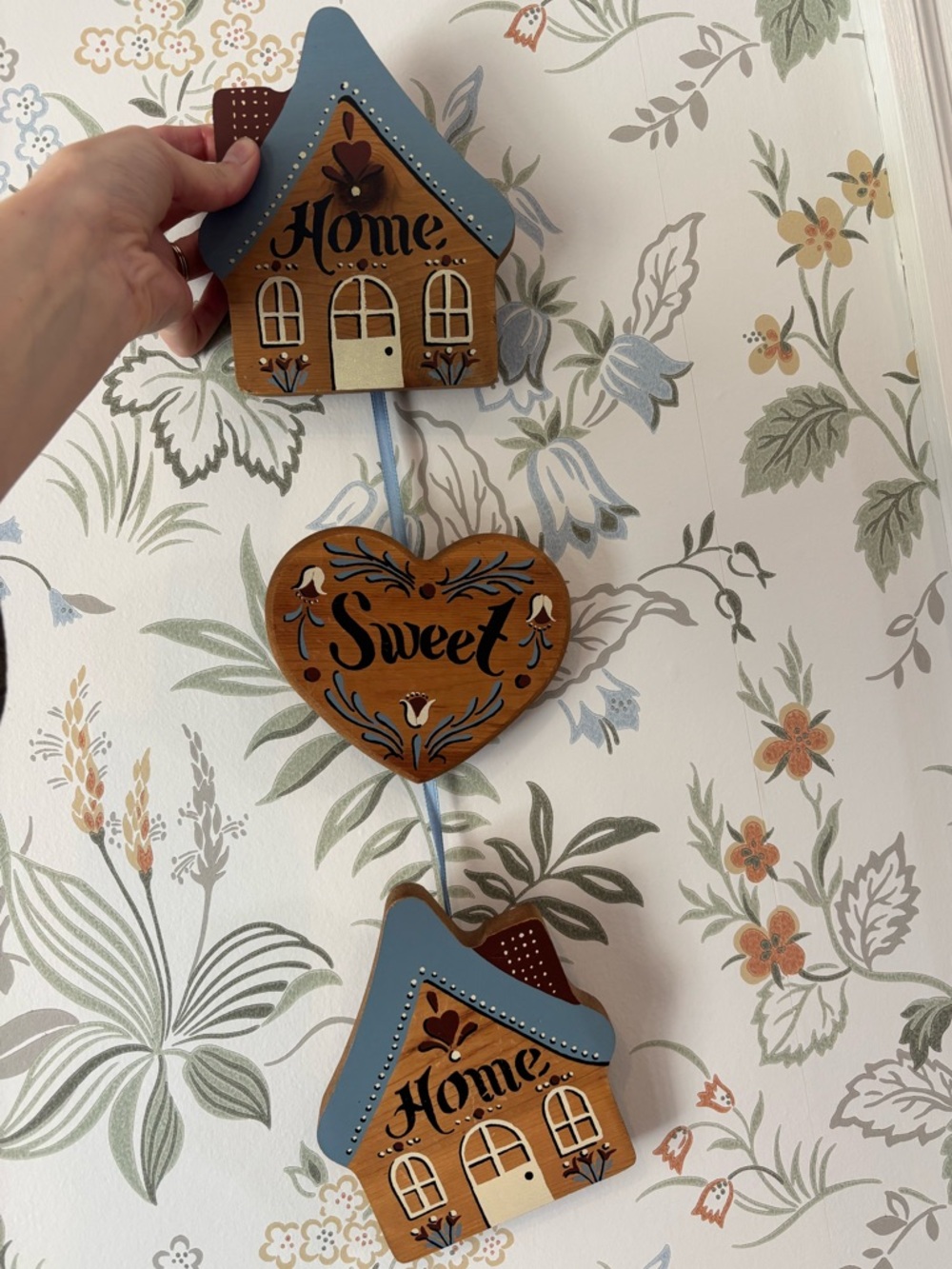 Vintage Wooden Blue and Brown "Home Sweet Home" Hanging Wall Decor